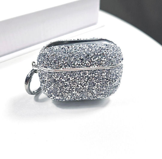 Protective Case Wireless Earbuds AirPods 4 Glitter Coating Diamond Shape Silver