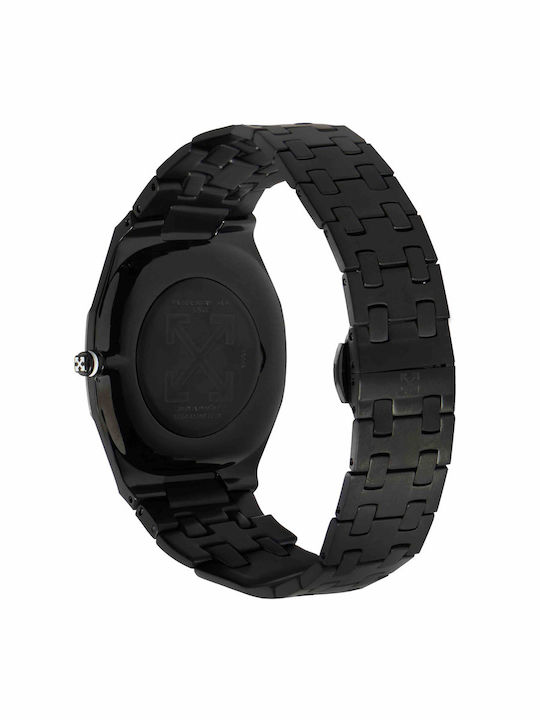 Off White Herrenuhr mit Batterie und Metall-Armband Off White Herrenuhr mit Batterie und Metall-Armband