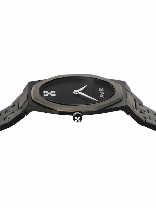 Off White Herrenuhr Batterie mit Weißem Metall-Armband