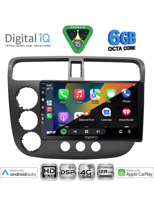 Digital IQ Car Audio System for Honda Civic 2001-2006 Bluetooth USB WiFi GPS Apple CarPlay Android Auto with 9" Touch Screen