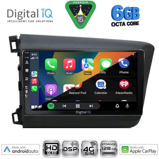 Digital IQ Ηχοσύστημα Αυτοκινήτου για Honda Civic 2012-2016 (Bluetooth/USB/WiFi/GPS/Apple-Carplay/Android-Auto) με Οθόνη Αφής 9"