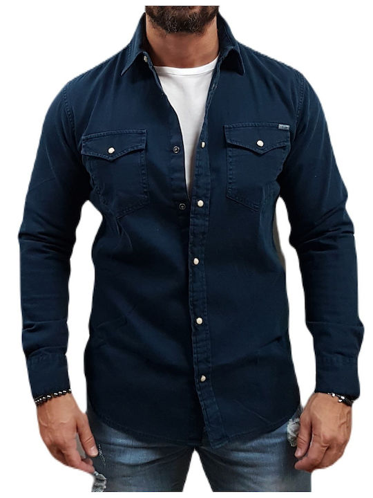 Long-sleeved Denim Shirt Blue Navy