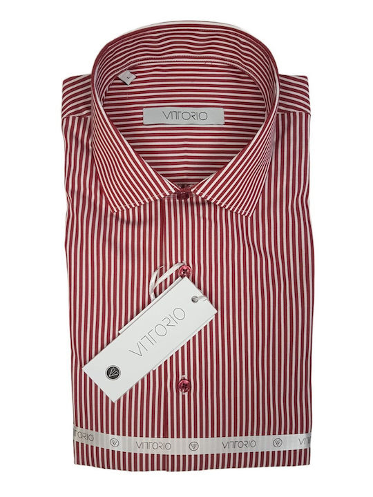 Long Sleeve Shirt in Narrow Fit Striped Red