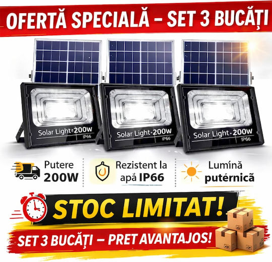 Smart Set 3 Lampi Solare De Drum 200W Cu Senzor De Mișcare Fotocelul Și Telecomandă