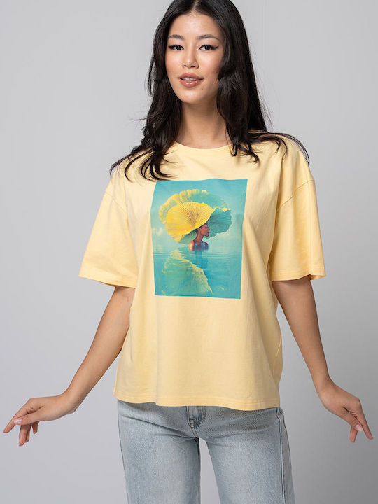 Bianca Bluza Damă Oversized Tricou Galben