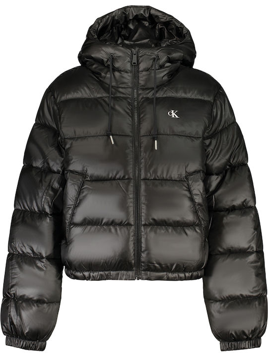 Късо Дамско Puffer Яке за Зима Черно