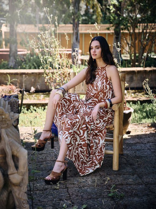 Sommer Maxi Damenkleid mit Rüschen Braune