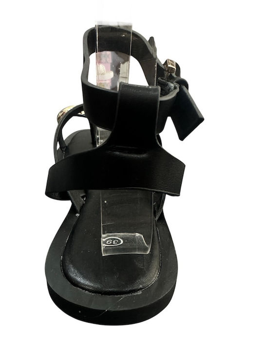 Damen Anatomische Flache Sandalen Schwarz