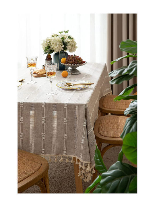 FRIPIA Față De Masă Din In Cu Broderie Bej 140x220cm