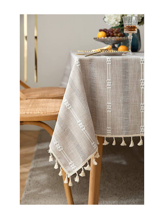 FRIPIA Față De Masă Din In Cu Broderie Bej 140x220cm