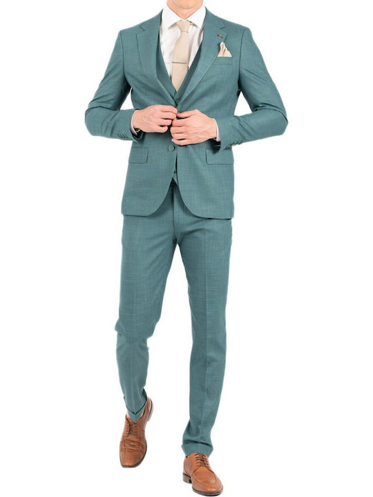 Summer Men's Suit with Slim Fit Petrol Blue