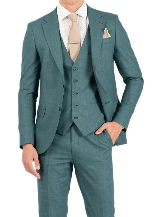 Summer Men's Suit with Slim Fit Petrol Blue