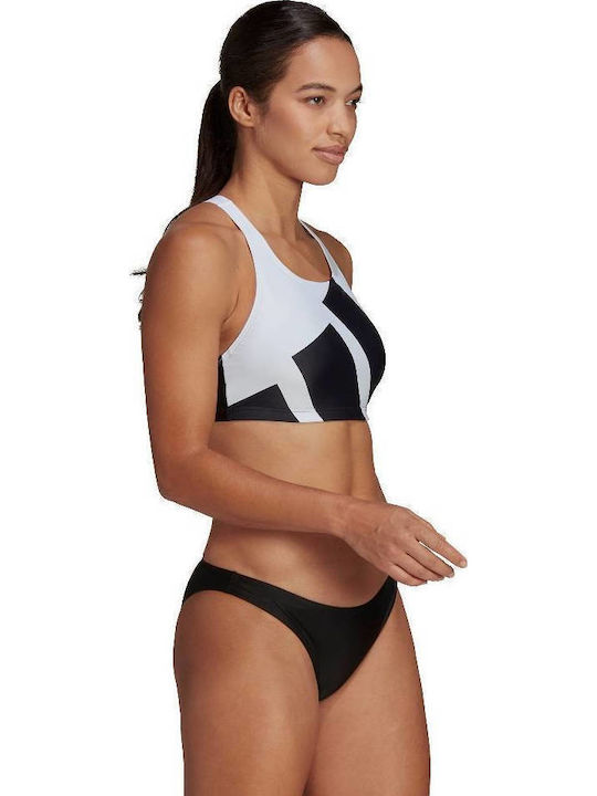Set Bikini Atletic Sutien Sport Cu Burete Detașabil Alb/Negru Big Logo Graphic