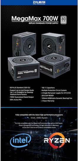Zalman MegaMax ZM700-TXII 700W Black Computer Power Supply Full Wired 80 Plus Standard