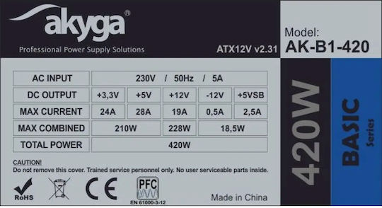 Akyga AK-B1-420 420W Schwarz Computer-Netzteil Voll verkabelt