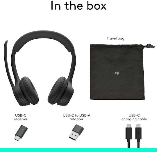 Logitech Zone 305 УЦ Безжични На ушите Мултимедийни слушалки с микрофон и връзка Bluetooth / USB-A / USB-C в Черен цвят