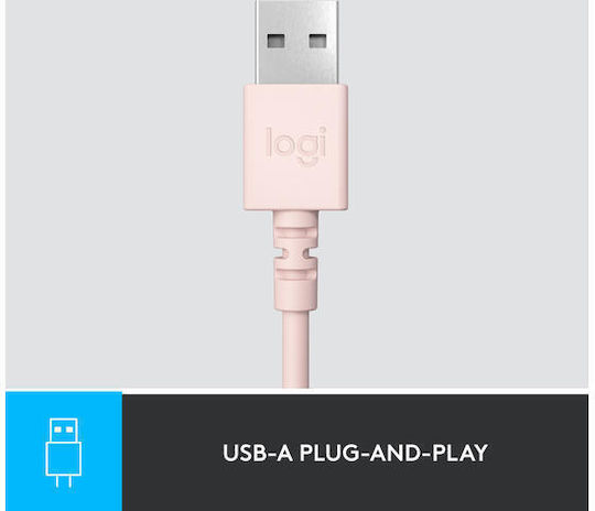 Logitech H390 On Ear Multimedia Headphone with Microphone USB-A Pink