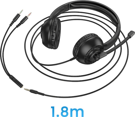 Hoco W112 Pure Надушници Мултимедийни слушалки с микрофон и връзка 3,5 мм жак в Черен цвят