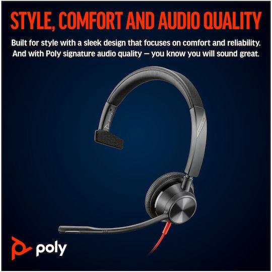 Poly Blackwire 3315 On Ear Multimedia Ακουστικά με μικρόφωνο και σύνδεση 3.5mm Jack / USB-C