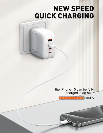 Ldnio Braided USB 2.0 Cable USB-C Male - USB-C 65W White 2m