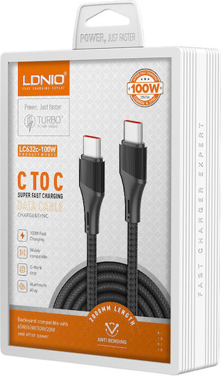 Ldnio Cablu USB 2.0 Braided USB-C Masculin - USB-C 100W Negru 2m