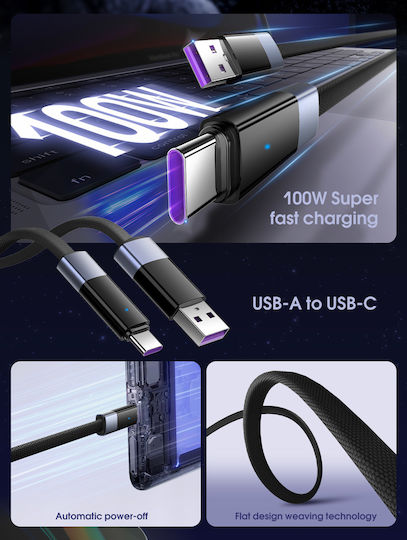 Ldnio Flat LED Braided USB 2.0 Cable USB-C Male - USB-A 100W Black 1m