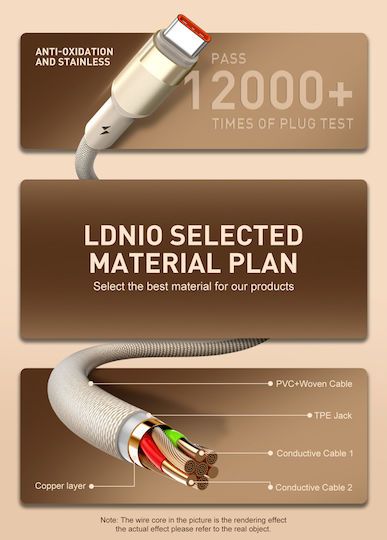 Ldnio Braided USB 2.0 Cable USB-C Male - USB-A 50W Beige 2m