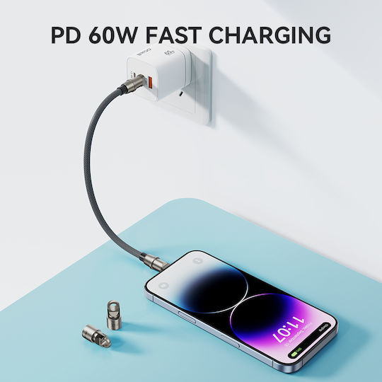 BWOO Cablu USB 2.0 USB-C Masculin - USB-C 60W PD Gri 0,3m