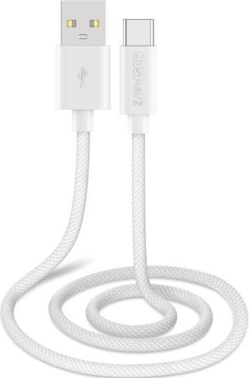 Musthavz Braided USB 2.0 Cable USB-C male - USB-A Λευκό 2m
