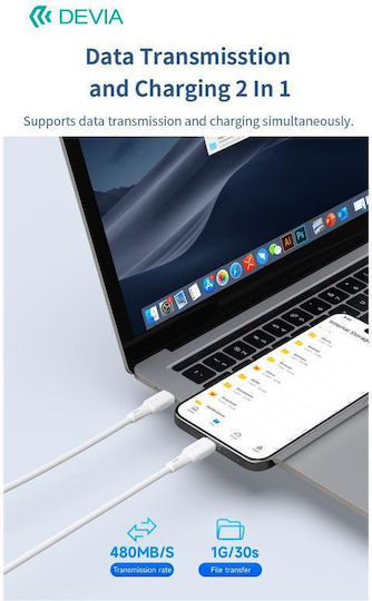 Devia Ec632 Jelly USB 2.0 Cable USB-C Male - USB-C 60W PD White 1.2m