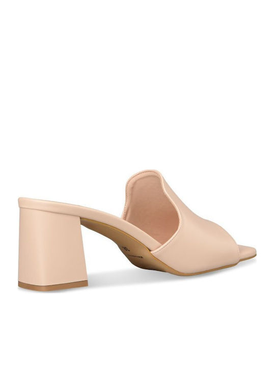 Damen Pantoletten mit Chunky Absatz in Beige Farbe