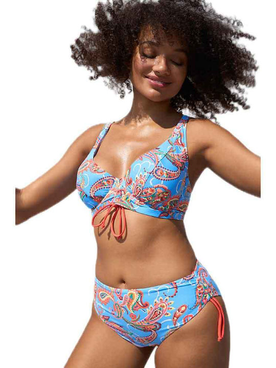 Bikini Slip Ψηλόμεσο με Κορδονάκια Γαλάζιο