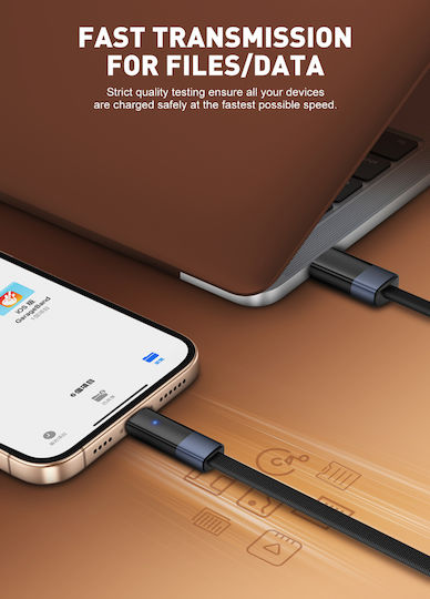 Ldnio Flat / LED / Braided USB-A to Lightning Cable 30W Μαύρο 2m