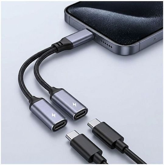 Bluestar Usb Adapter Aux 2-in-1 Typ C Männlich Zu Typ C Weiblich Typ C Weiblich Blue Star Schwarzer Dac Ladegerät Bis Zu 25w
