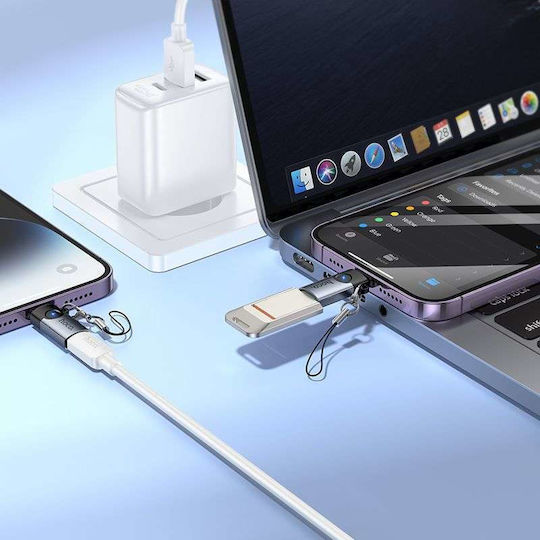 Lightning Male to USB-C Female Converter Gray