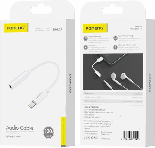 Foneng BM20 Converter Lightning male to 3.5mm female White 1pcs