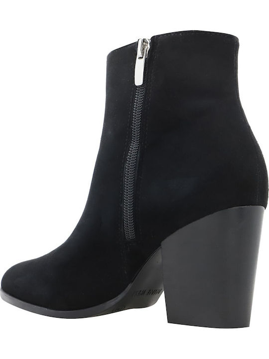 Wildleder Damen Stiefeletten mit Mittelhohem Absatz Schwarz