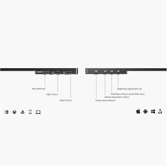 Arzopa A1 Gamut IPS HDR Φορητό Monitor 15.6" FHD 1920x1080