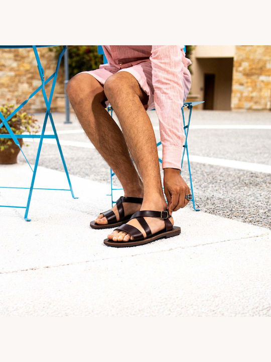 Herrensandalen mit Schnalle Made in Greece Braun