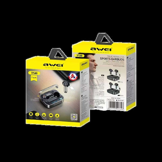 Awei T58 In-ear Bluetooth Handsfree Ακουστικά με Θήκη Φόρτισης Μαύρα