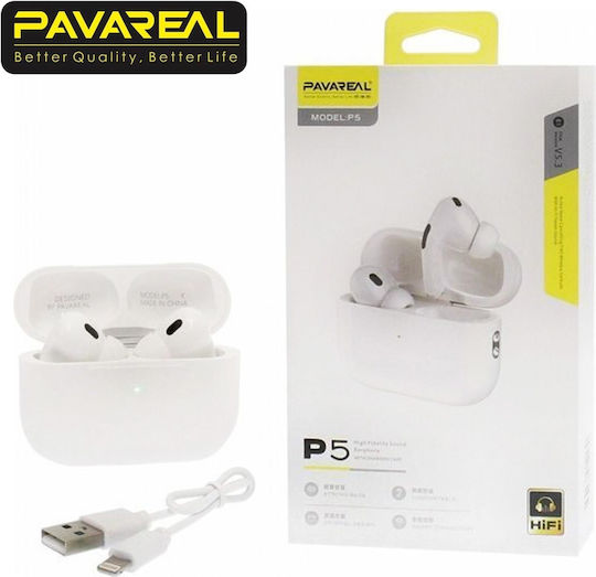 Pavareal P5 In-ear Bluetooth Handsfree Ακουστικά με Θήκη Φόρτισης Λευκά
