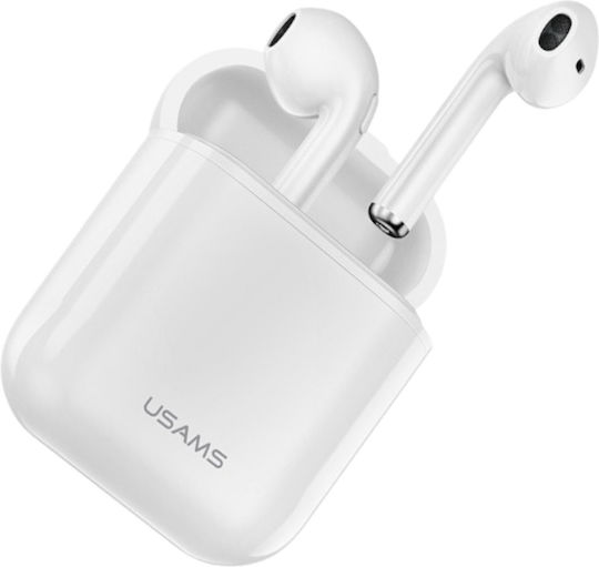 Usams BHULU01 Earbud Bluetooth Handsfree Ακουστικά με Θήκη Φόρτισης Λευκά