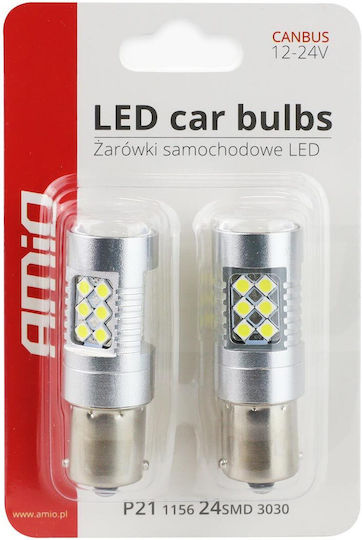 Лампи Автомобила & Мотоциклета 3030 24smd BA15S / P21W Canbus LED 6000К Хладно бяло 12-24V 6.48W 2бр