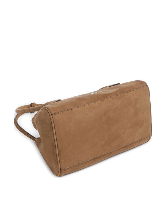 Leather Women's Barrel Bag Suede Tabac Brown