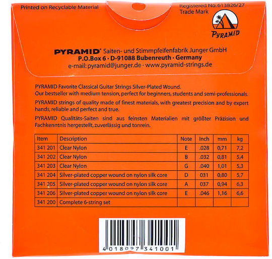 Pyramid Favorite Set of Nylon Classical Guitar Strings 28 - 45 Medium