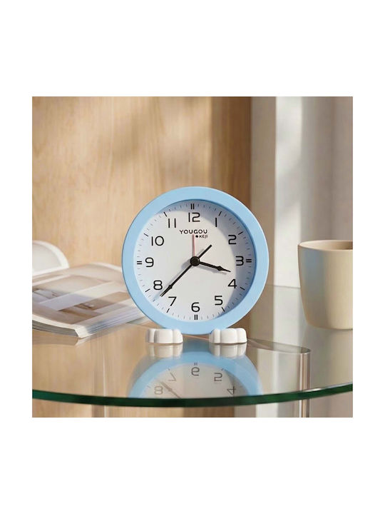 Avizar Small Analog Bedside Alarm Clock Stand Minimalist Design Light Blue