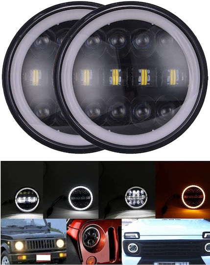 LED универсален фар 7 инча 18см 9v 32v нисък и висок лъч дневни светлини DRL бял жълт 4800lm за трактори камиони мотоциклети