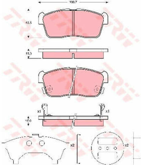 Set Plăcuțe De Frână Partea Din Față Trw Daihatsu Sirion Yrv Nissan Pixo Suzuki Carry Ignis 1.0 1.3 1.5 03.00 45.5mm 108.7mm 15.0mm
