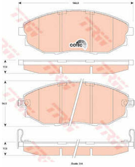 Set Plăcuțe De Frână Auto Partea Din Față Trw Chevrolet Epica 2.0 2.0d 2.5 06.06-12.11 Înălțime 56.5mm Lățime 144.0mm Grosime 17.0mm