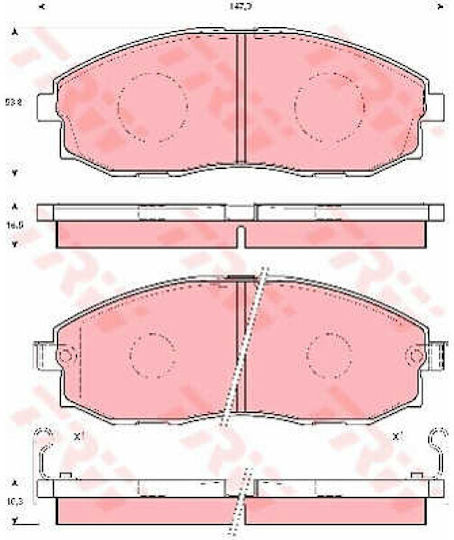 Set Plăcuțe De Frână Partea Din Față Hyundai H-1 Starex 2.4/2.5d 06.97-12.07 Trw Înălțime 53.8mm Lățime 147.0mm Grosime 16.3mm